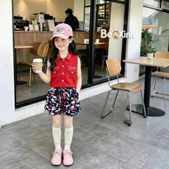 Set áo sơ mi quần sort kaki dễ thương cho bé gái BGB123552
