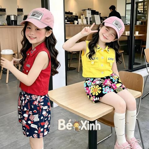 Set áo sơ mi quần sort kaki dễ thương cho bé gái BGB123552