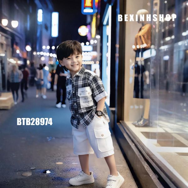 Set áo sơ mi quần kaki túi hộp dễ thương cho bé trai đi chơi BTB28974