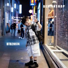 Set áo sơ mi quần kaki túi hộp dễ thương cho bé trai đi chơi BTB28974