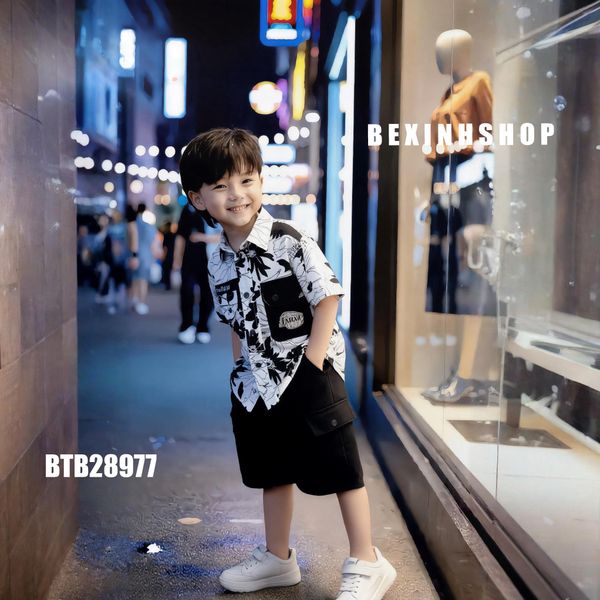 Set áo sơ mi quần kaki túi hộp dễ thương cho bé trai đi chơi BTB28974