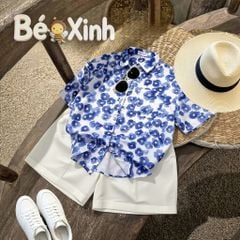 Set Sơ Mi Lụa Họa Tiết Quần Short Cotton Lạnh BexinhshopVN sang chảnh cho bé trai đi chơi, đi tiệc BXG2443
