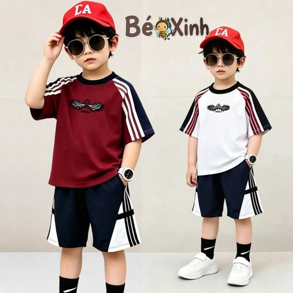 Bộ đồ thun thể thao chạy viền Bé Xinh Shop dễ thương, năng động cho bé trai BXG2436