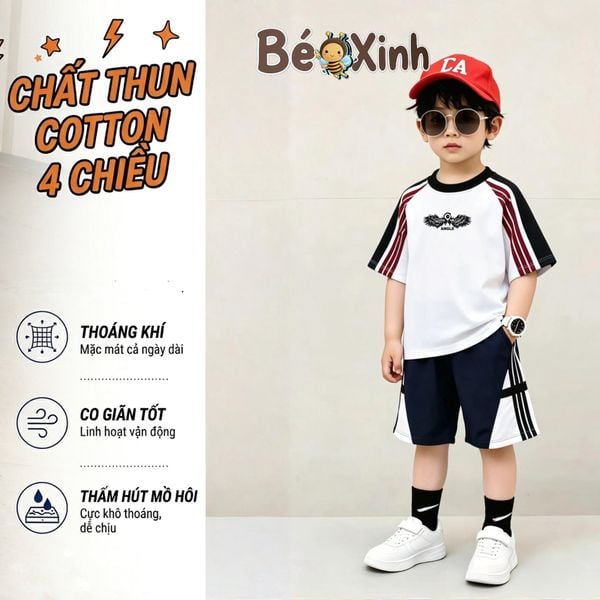 Bộ đồ thun thể thao chạy viền Bé Xinh Shop dễ thương, năng động cho bé trai BXG2436