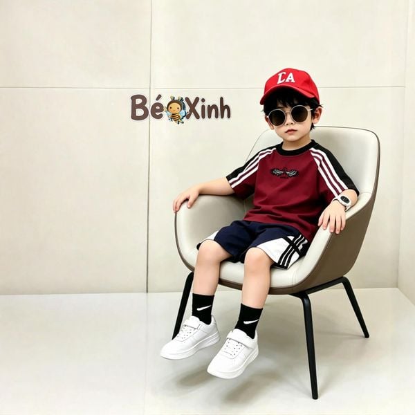 Bộ đồ thun thể thao chạy viền Bé Xinh Shop dễ thương, năng động cho bé trai BXG2436