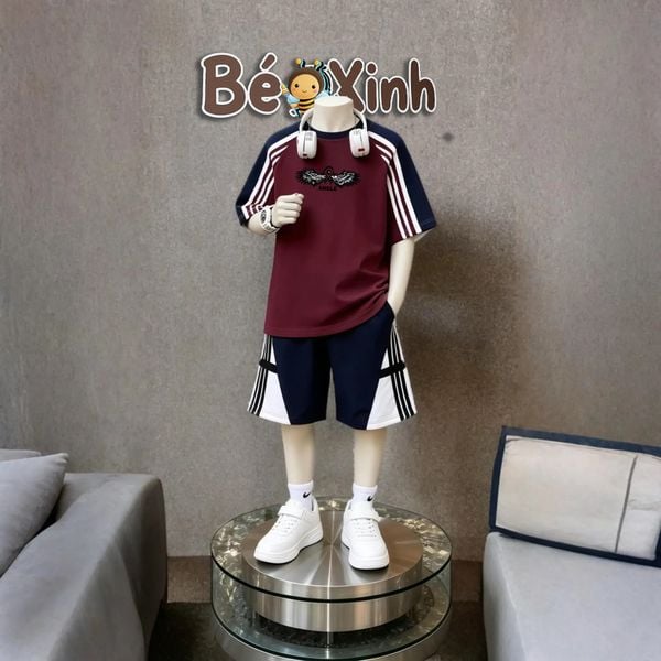 Bộ đồ thun thể thao chạy viền Bé Xinh Shop dễ thương, năng động cho bé trai BXG2436
