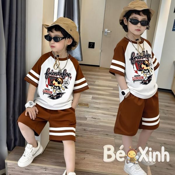 Bộ thể thao phối sọc Shin trượt ván nhà Bé Xinh dễ thương cho bé trai BXG2563