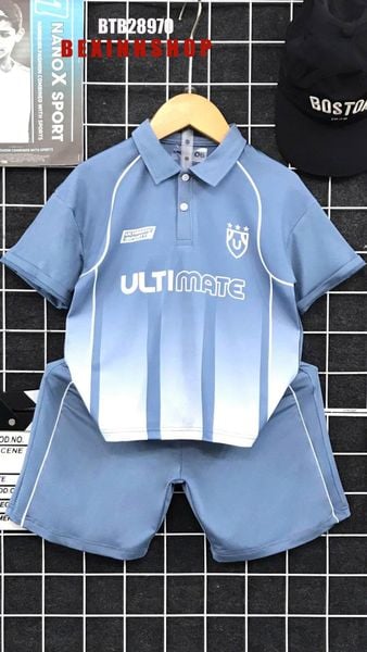 Set thun cổ bẻ thể thao lé viền ULIMATE Nanox dễ thương cho bé trai BTB28970