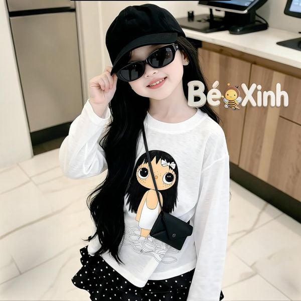 Set áo thun giấy phối chân váy tầng chấm bi dễ thương cho bé gái nhà Bé Xinh BXG2557