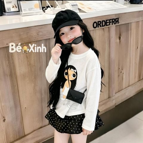 Set áo thun giấy phối chân váy tầng chấm bi dễ thương cho bé gái nhà Bé Xinh BXG1857