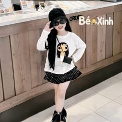 Set áo thun giấy phối chân váy tầng chấm bi dễ thương cho bé gái nhà Bé Xinh BXG2557