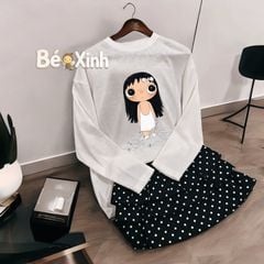 Set áo thun giấy phối chân váy tầng chấm bi dễ thương cho bé gái nhà Bé Xinh BXG2557