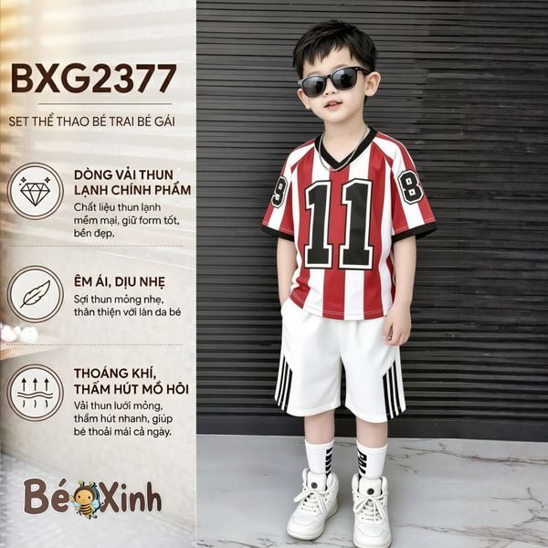 Set thun lạnh thể thao cổ tim in số 11 bé trai bé gái BXG2378