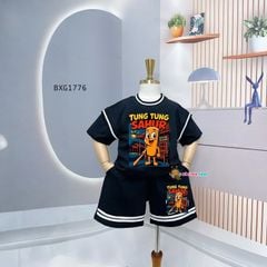 Bộ thun phối bo TUNG TUNG SAHUR dễ thương cho bé trai đi học, đi chơi BXG1775