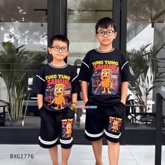 Bộ thun phối bo TUNG TUNG SAHUR dễ thương cho bé trai đi học, đi chơi BXG1775
