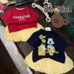 Set áo Mickey chân váy bí dễ thương cho bé gái BXG2386