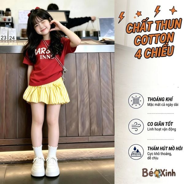Set áo Mickey chân váy bí dễ thương cho bé gái BXG2386