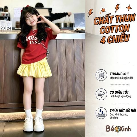 Set áo Mickey chân váy bí dễ thương cho bé gái BXG2386