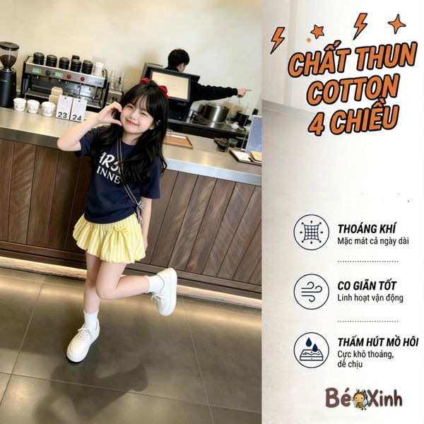 Set áo Mickey chân váy bí dễ thương cho bé gái BXG2386