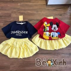 Set áo Mickey chân váy bí dễ thương cho bé gái BXG2386