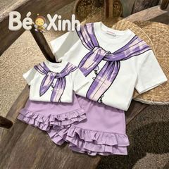 Set áo in khăn choàng quần phối bèo BEXINHSHOPVN dễ thương cho Mẹ & bé gái BXG2464