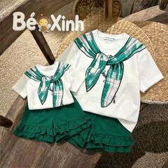 Set áo in khăn choàng quần phối bèo BEXINHSHOPVN dễ thương cho Mẹ & bé gái BXG2464