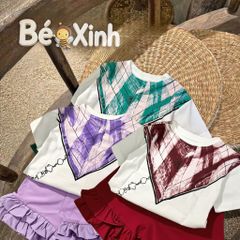 Set áo in khăn choàng quần phối bèo BEXINHSHOPVN dễ thương cho Mẹ & bé gái BXG2464