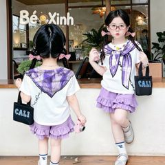 Set áo in khăn choàng quần phối bèo BEXINHSHOPVN dễ thương cho Mẹ & bé gái BXG2464