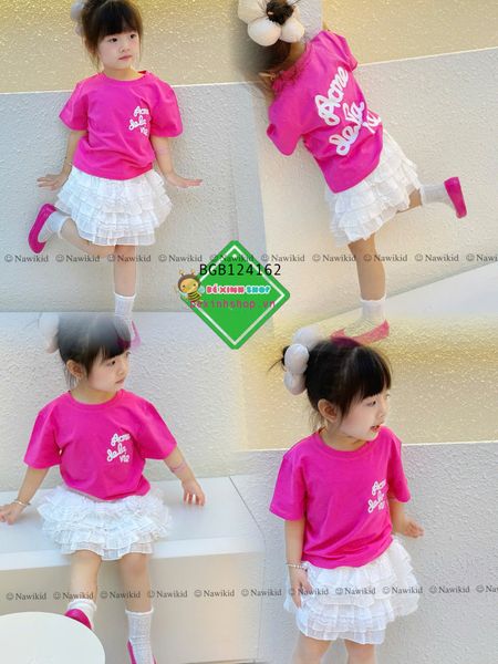 Set áo thun phối chân váy tầng lai ren dễ thương cho bé gái BGB124162