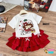 [BexinhshopVN] Set áo in bé gái phối chân váy tầng đính nơ BXG2272