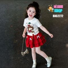 [BexinhshopVN] Set áo in bé gái phối chân váy tầng đính nơ BXG2272