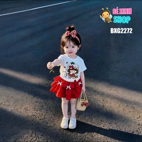 [BexinhshopVN] Set áo in bé gái phối chân váy tầng đính nơ BXG2272