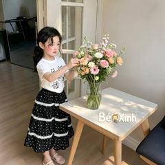 Set áo mèo phối chân váy bi phối ren phong cách Vintage bé gái nhà Bé Xinh Shop BXG2500