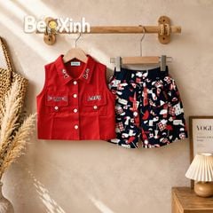 Set áo sơ mi quần sort kaki dễ thương cho bé gái BGB123552