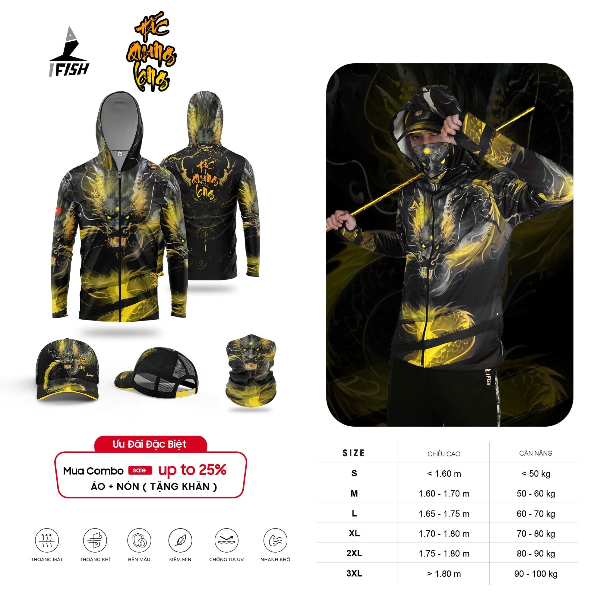  Áo Câu Cá HẮC QUANG LONG 