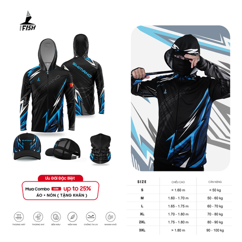  Áo câu cá SHIMANO ĐEN XANH 