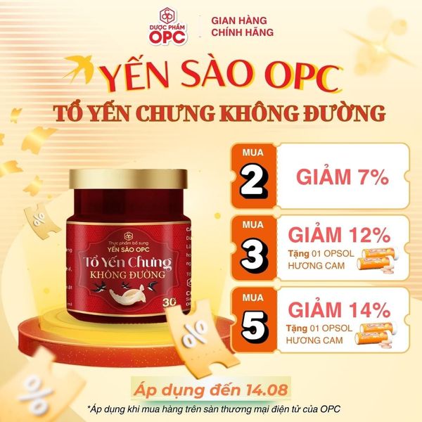  TPBS. YẾN SÀO OPC - TỔ YẾN CHƯNG KHÔNG ĐƯỜNG (Hộp 1 lọ) 
