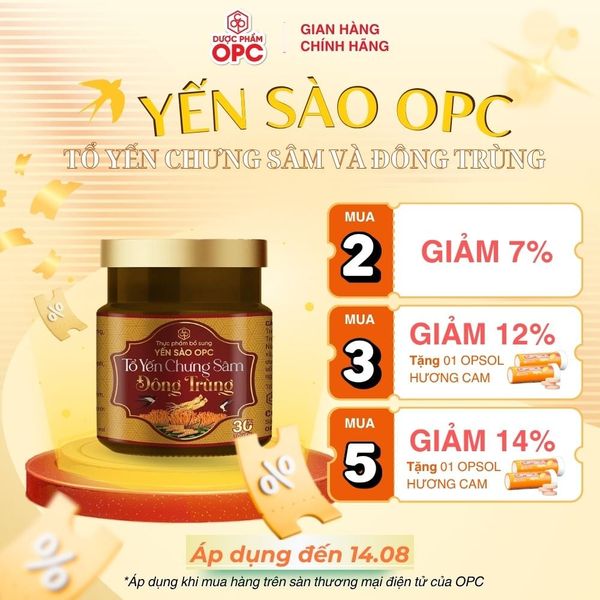  TPBS. YẾN SÀO OPC - TỔ YẾN CHƯNG SÂM VÀ ĐÔNG TRÙNG (Hộp 1 lọ) 