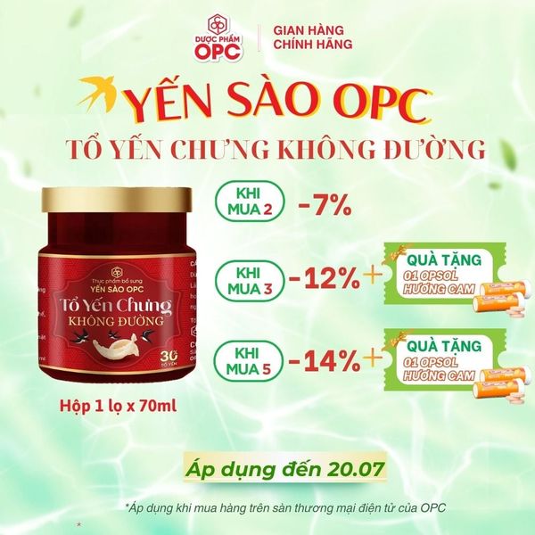  TPBS. YẾN SÀO OPC - TỔ YẾN CHƯNG KHÔNG ĐƯỜNG (Hộp 1 lọ) 