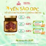  TPBS. YẾN SÀO OPC - TỔ YẾN CHƯNG SÂM VÀ ĐÔNG TRÙNG (Hộp 1 lọ) 