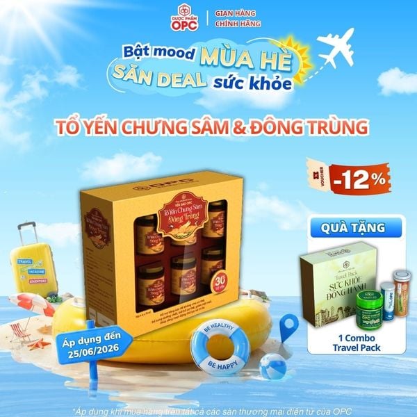  TPBS. YẾN SÀO OPC - TỔ YẾN CHƯNG SÂM VÀ ĐÔNG TRÙNG (Hộp 6 lọ) 