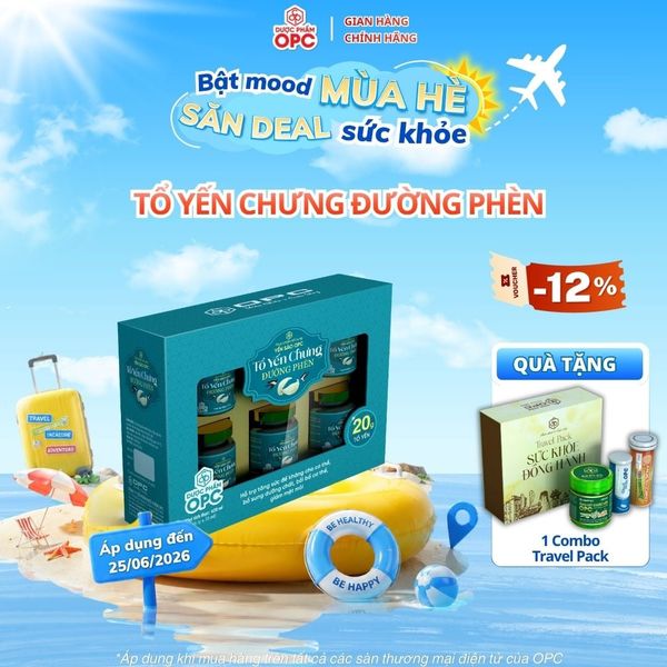  TPBS. YẾN SÀO OPC - TỔ YẾN CHƯNG ĐƯỜNG PHÈN (Hộp 6 lọ) 