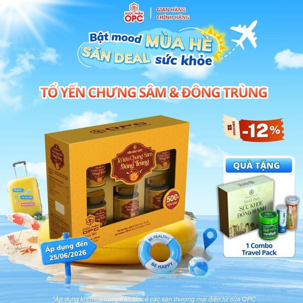  YẾN SÀO OPC - TỔ YẾN CHƯNG SÂM VÀ ĐÔNG TRÙNG (Hộp 6 lọ) 
