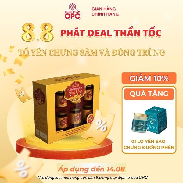  TPBS. YẾN SÀO OPC - TỔ YẾN CHƯNG SÂM VÀ ĐÔNG TRÙNG (Hộp 6 và 4 lọ) 