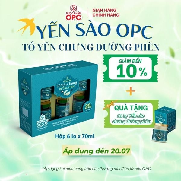  TPBS. YẾN SÀO OPC - TỔ YẾN CHƯNG ĐƯỜNG PHÈN (Hộp 6 lọ) 