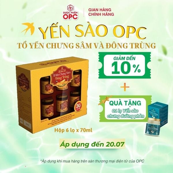  TPBS. YẾN SÀO OPC - TỔ YẾN CHƯNG SÂM VÀ ĐÔNG TRÙNG (Hộp 6 và 4 lọ) 