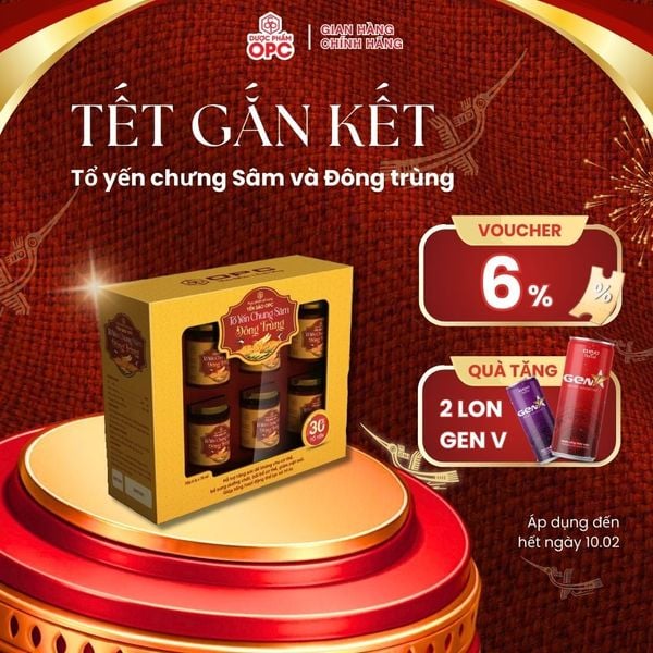  TPBS. YẾN SÀO OPC - TỔ YẾN CHƯNG SÂM VÀ ĐÔNG TRÙNG (Hộp 6 lọ) 