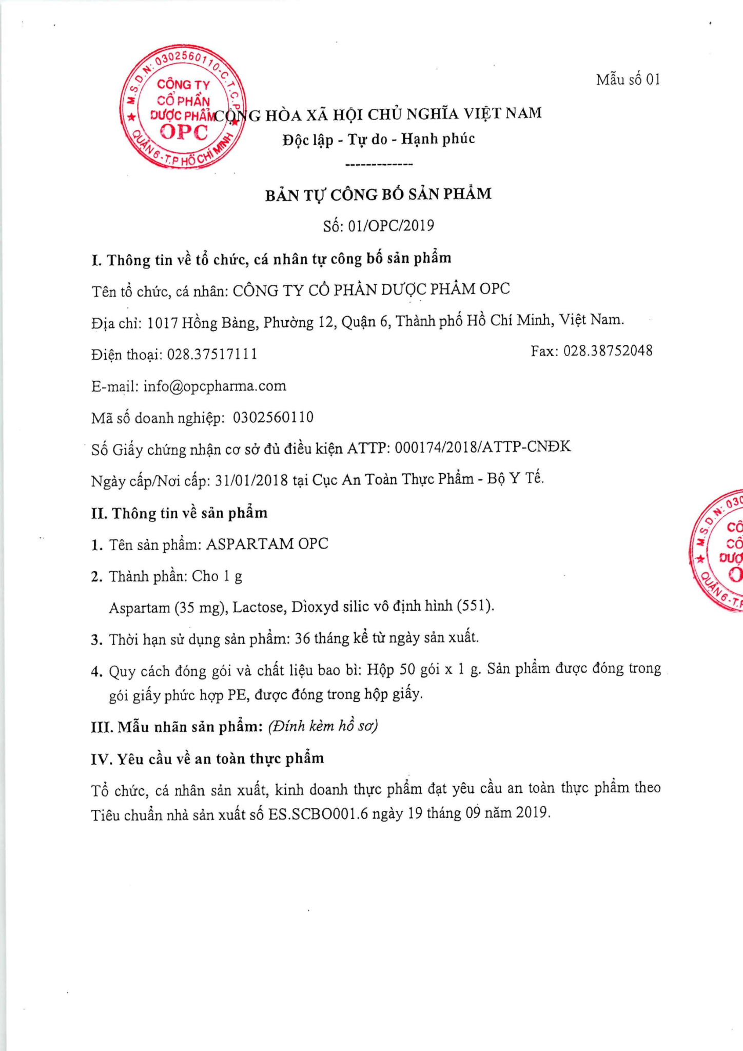  ĐƯỜNG ĂN KIÊNG ASPARTAM OPC 