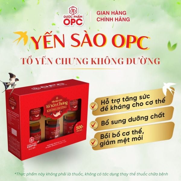  YẾN SÀO OPC - TỔ YẾN CHƯNG KHÔNG ĐƯỜNG (Hộp 6 lọ) 