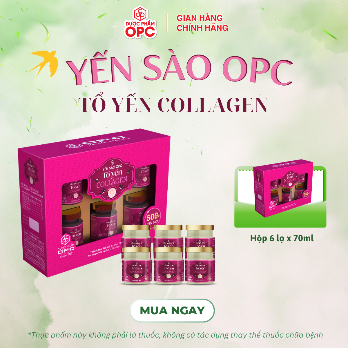  YẾN SÀO OPC - TỔ YẾN COLLAGEN (Hộp 6 lọ) 